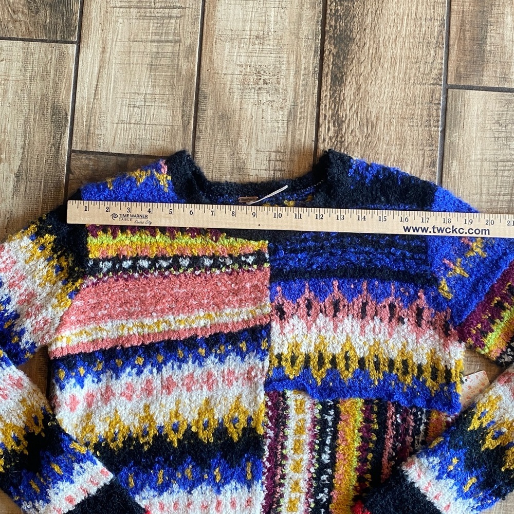 Free People Best Day Ever novelty sweater featuring colorful patchwork design 🆕 - Picture 8 of 12